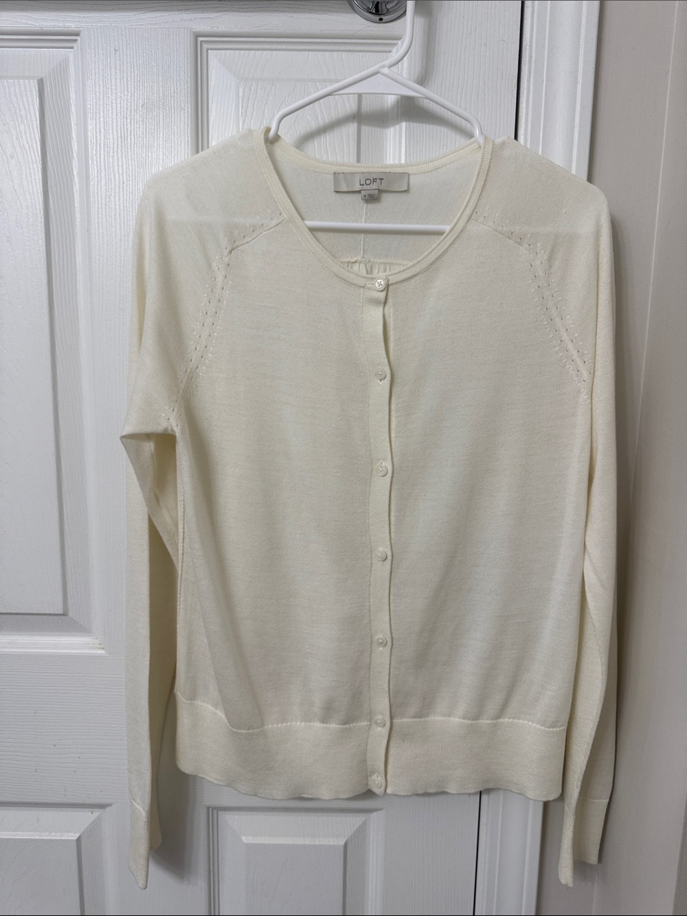 NWOT LOFT Cream Button-Front Lightweight Cardigan